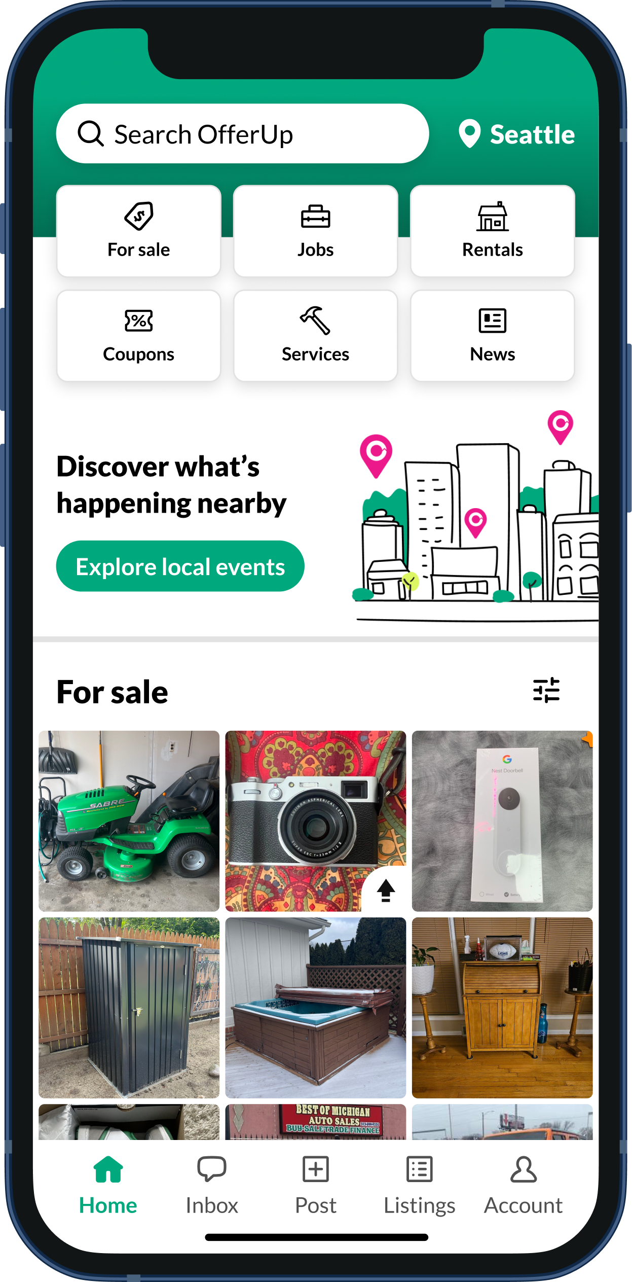 Homescreen phone UI - local events content card